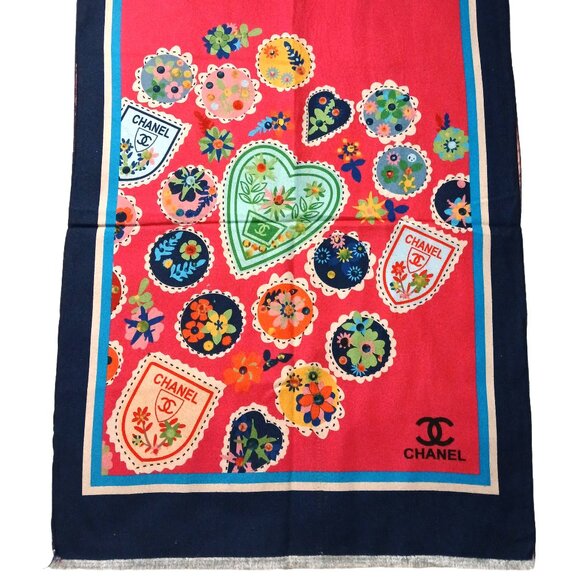 CHANEL Accessories - CHANEL Luxury Vintage Pink Multi-Color Charmed CC Blanket Scarf Shawl Wrap